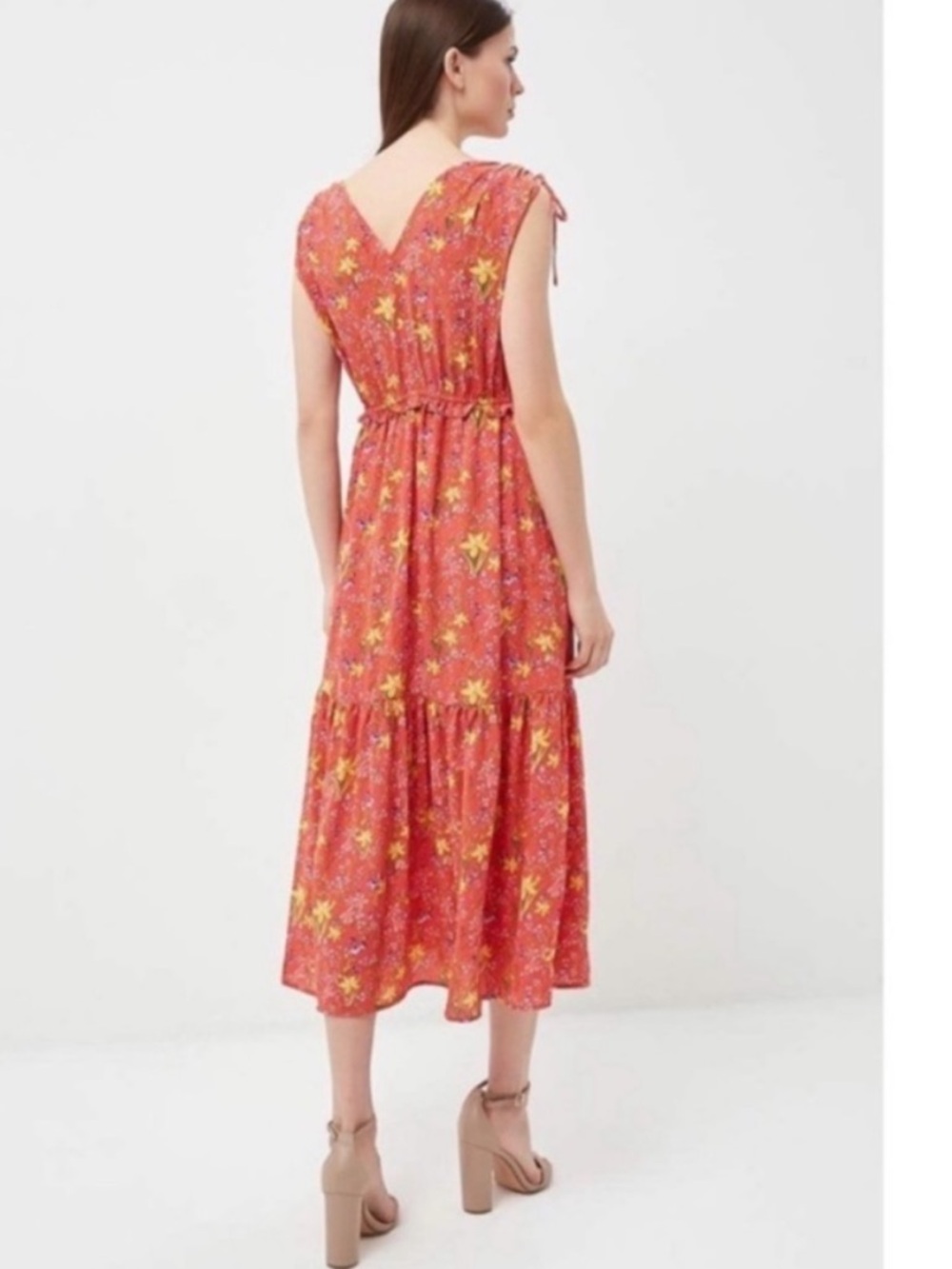 GAP Coral Floral Midi Dress with Yellow Accents - Picture 3 of 8